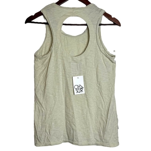 Chaser Sleeveless Tank Top Keyhole Back Vent Raw Hem Gauze Vanilla Ivory Medium - Picture 2 of 16